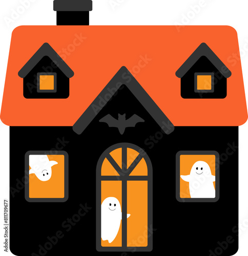 Halloween haunted house vector 
Cute Halloween white ghost and haunted house vector
