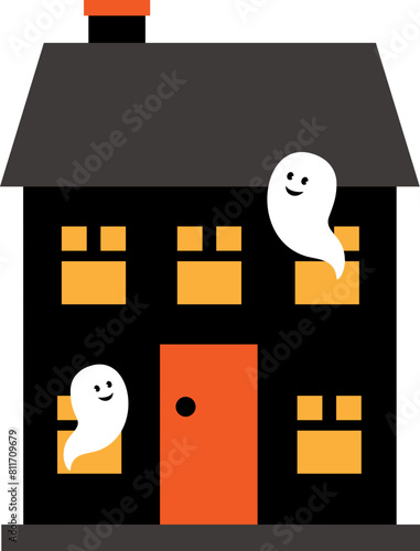Halloween haunted house vector 
Cute Halloween white ghost and haunted house vector
