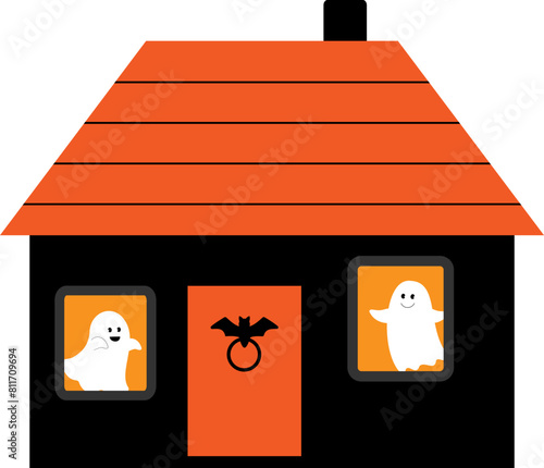 Halloween haunted house vector 
Cute Halloween white ghost and haunted house vector

