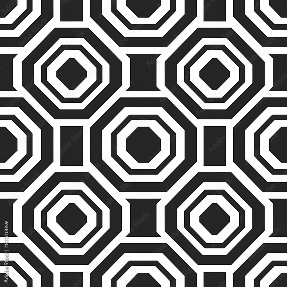 Seamless pattern of elegant array of hexagonal tiles alternating in black and white marble, each with unique veining and a sleek, polished finish. Seamless pattern of elegant array of hexagonal tiles alternating in black and white marble, each with unique veining and a sleek, polished finish.