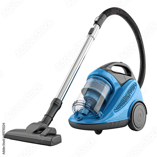 High-Efficiency Blue Canister Vacuum Cleaner with Hose, isolated, transparent background, white background, no background photo