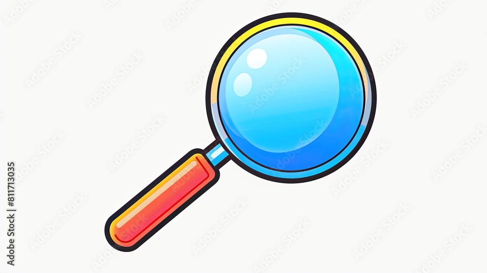 A blue magnifying glass with a red handle A blue magnifying glass with a red handle