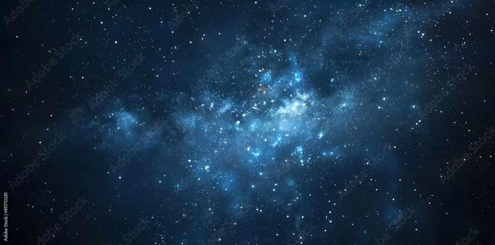 Fototapeta premium Blue night starry sky, space background. Wallpaper with a serene blue night sky