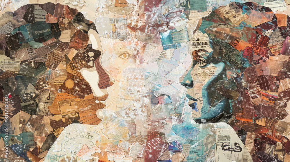 Naklejka premium A collage featuring various angles of a womans face and intricate details of her hair, showcasing different expressions and styles