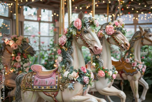 Carousel with flowers and lights photo