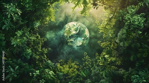 Earth Nestled in a Vibrant Forest Canopy A Vision of Global and Sustainable Life