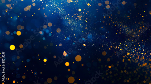 A blue and gold background with sparkles.