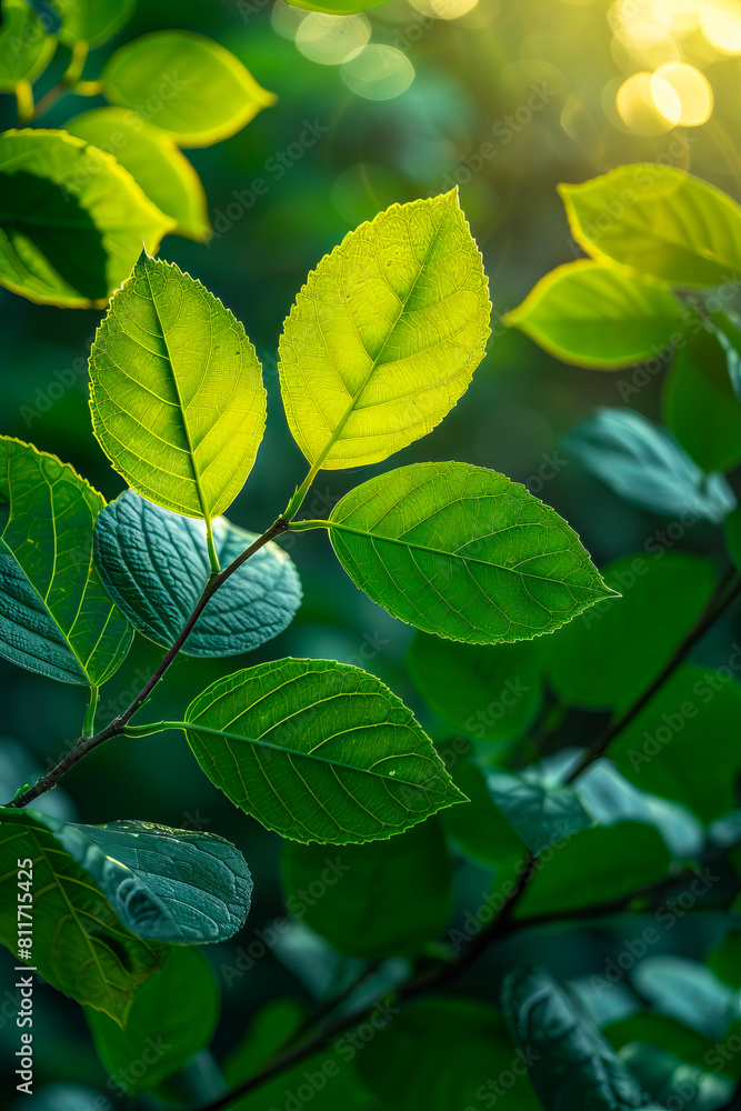 Fototapeta premium Green leaves in the sunlight.