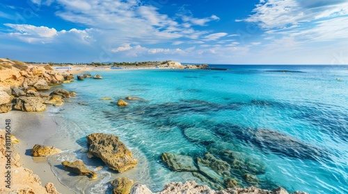 Nissi beach cyprus  white sands   turquoise waters for water sports   family holidays © vetrana