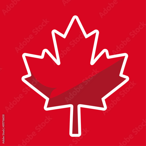 one maple leaf, symbol of Canada, red background, flat vector illustration