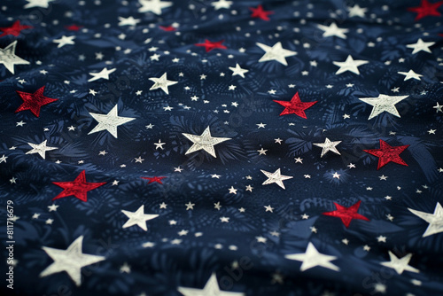 Navy blue background with Stars and Stripes offers Memorial Day honor.