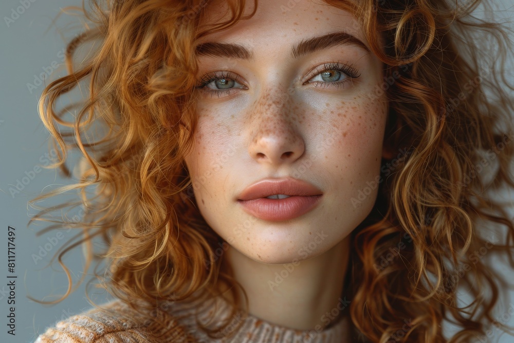 Dreamlike portrait of a redhead woman, her freckled face radiating softness and artistic beauty in natural light Dreamlike portrait of a redhead woman, her freckled face radiating softness and artistic beauty in natural light