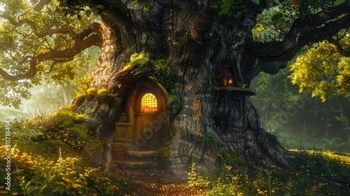 A fairy kingdom nestled within a giant tree