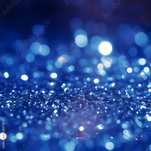 Sapphire blue glitter background with bokeh lights. Generative AI.