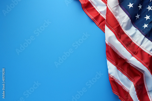 Memorial Day scene American flag on a cobalt blue backdrop, symbolizing celebration. photo