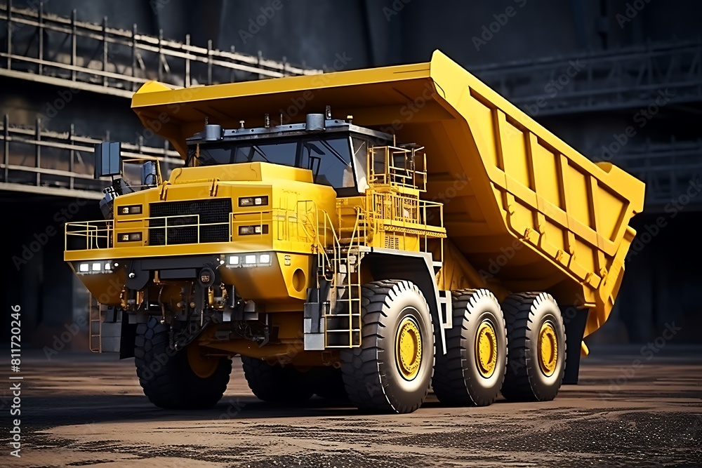 Heavy mining truck on the road in the mountains. 3d rendering Heavy mining truck on the road in the mountains. 3d rendering