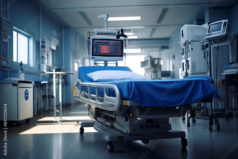 Hospital bed in the operating room. 3d rendering image. Hospital bed in the operating room. 3d rendering image.