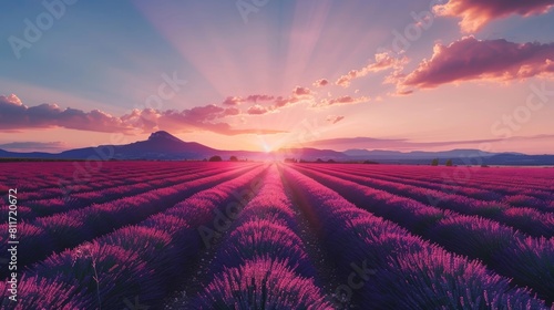 Picturesque lavender fields in provence, valensole, france popular sunset photography spot