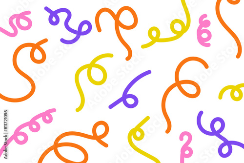 Fun colorful line doodle pattern. Creative style art children or childish skribble trendy design with basic lines and shapes. Vector illustration 