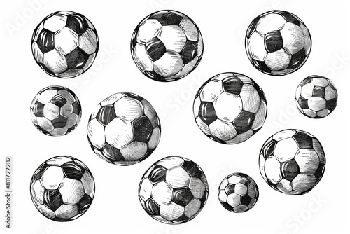 Handcrafted football designs  sketching out flying soccer balls