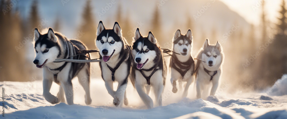 Siberian Husky dog team pulling sled
Siberian Husky dog team pulling sled