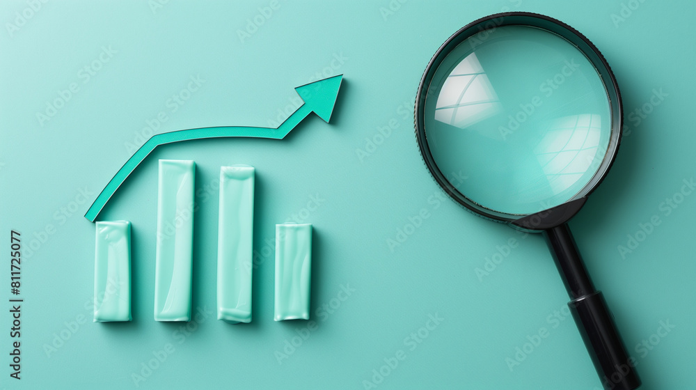Minimalistic Financial Growth Concept with Magnifying Glass and Green Arrow Minimalistic Financial Growth Concept with Magnifying Glass and Green Arrow