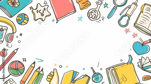 School Background Concept with Books and Supplies.