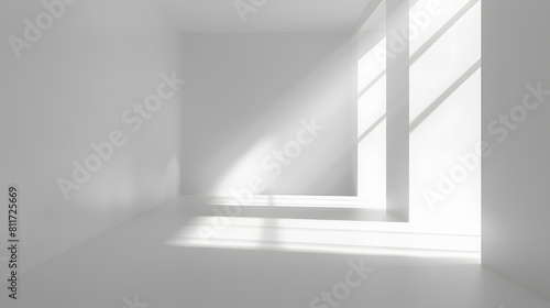 Empty white room with sunlight. Abstract studio background for product presentation 3d room with copy space
