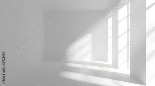 Empty white room with sunlight. Abstract studio background for product presentation 3d room with copy space