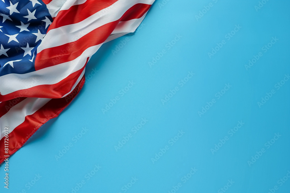 Vibrant blue backdrop a USA flag, a bold statement of Memorial Day pride. Vibrant blue backdrop a USA flag, a bold statement of Memorial Day pride.