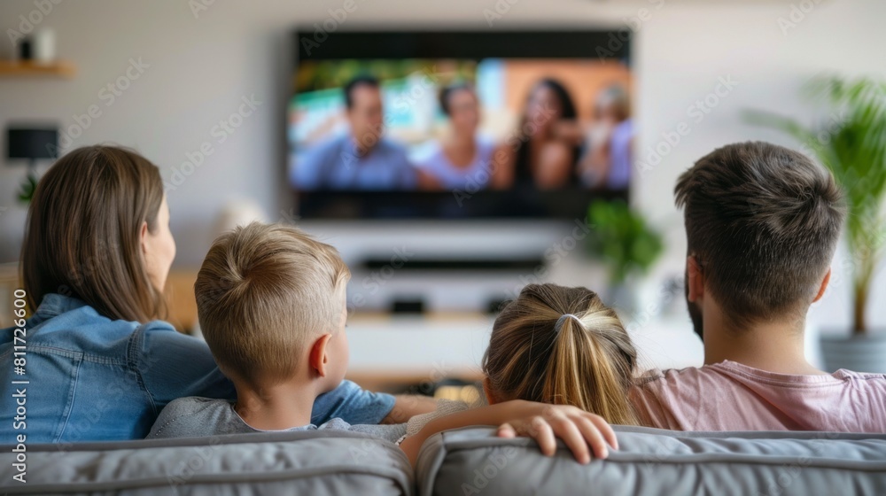 A family of four is watching television together A family of four is watching television together