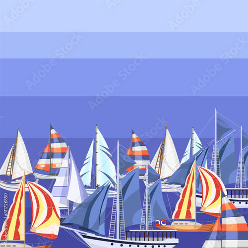 Sailing yachts and ships against the background of the sea. Banner, splash screen for your design.
