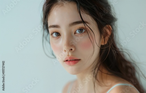 Serene Korean Beauty with Soft Natural Makeup and Delicate Features  Ideal for Health and Beauty Ads