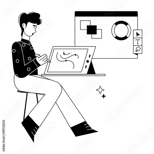 Get this doodle mini illustration of designing workshop 