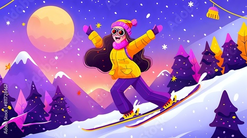 Winter wonderland skiing - happy woman enjoying the thrill