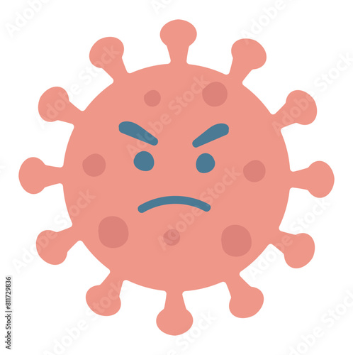 Angry face virus in flat design. Dangerous infection monster microbe. Vector illustration isolated.