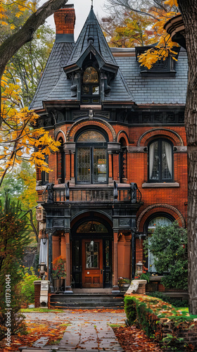 A beautiful victorian house in the fall.