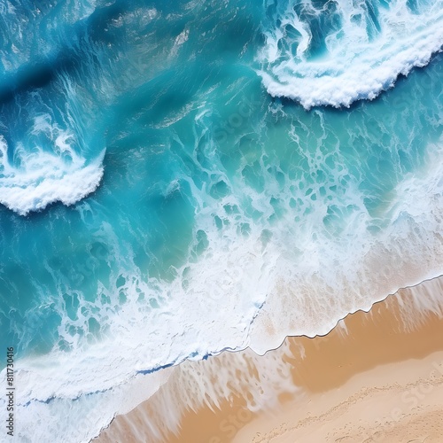 Aerial view of blue and white ocean waves. Generative AI. © Studicon