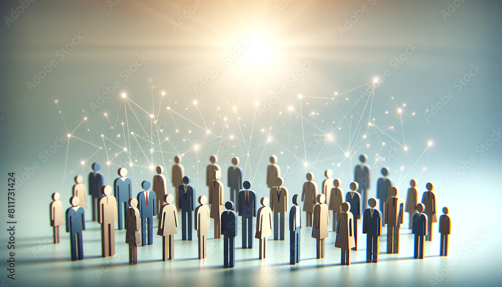 Stylized figures representing networked community with light flare