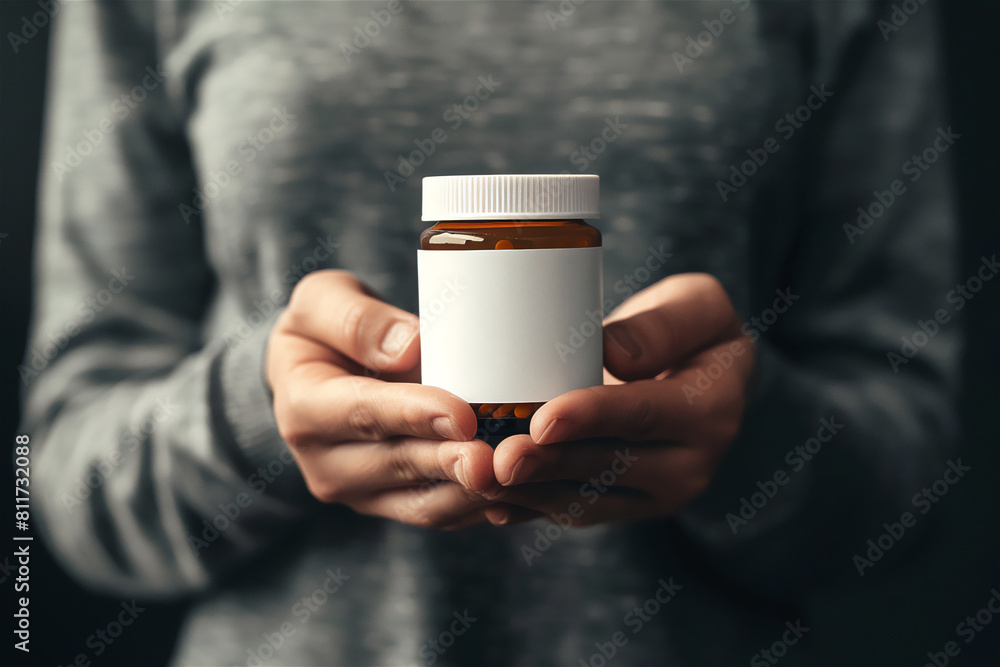 zoomed in photo of your hands holding a blank prescription bottle zoomed in photo of your hands holding a blank prescription bottle