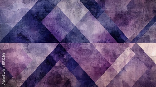 Geometric Watercolor Painting with Purple Tones on Vintage Textured Background