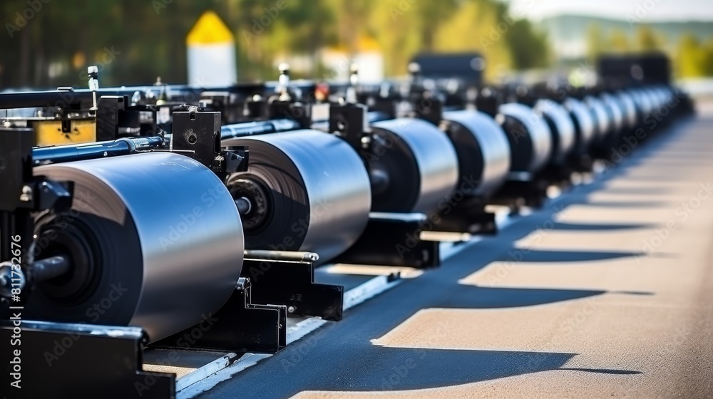 Construction Concept: Utilizing Roller Compactors for Road Construction and Asphalt Finishing. Construction Concept: Utilizing Roller Compactors for Road Construction and Asphalt Finishing.