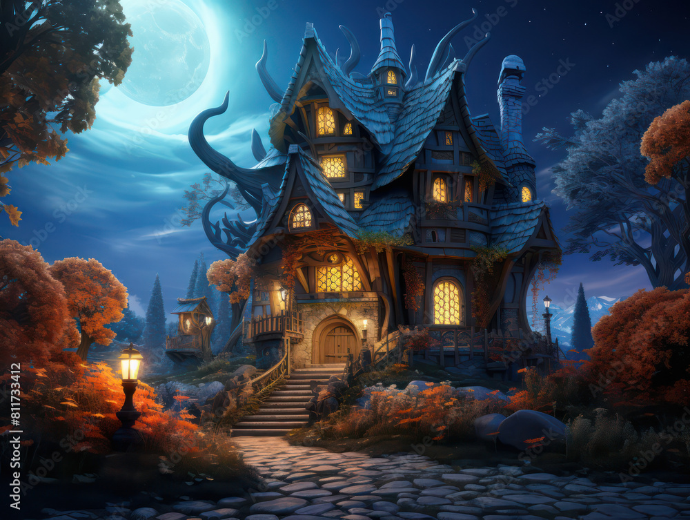 Cabin in the Wood, Cartoon Illustration, Generative AI Cabin in the Wood, Cartoon Illustration, Generative AI