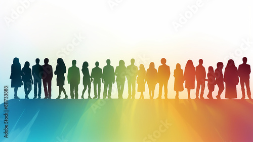 Diverse Group Silhouette: Multicultural Crowd of People, Men, Women, Teenagers, Children, Boys, Girls, Old, and Senior Citizens in a Mixed-Race Society Embracing Racial Equality and Inclusion.