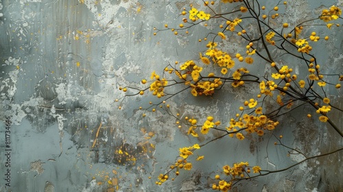 Floral arrangement featuring yellow blooms against a wall surface