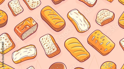 Illustration of a retro-style bread pattern. Homemade bread. Flour products. Dough products
