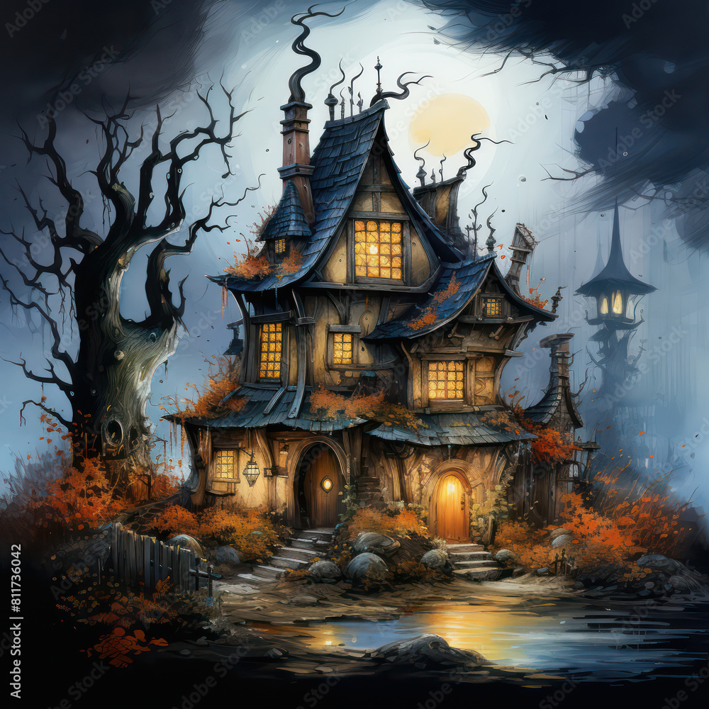 Cabin in the Wood, Cartoon Illustration, Generative AI Cabin in the Wood, Cartoon Illustration, Generative AI