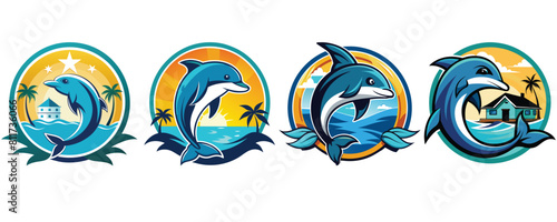 blue dolphin and yellow ribbons t shirt design template 