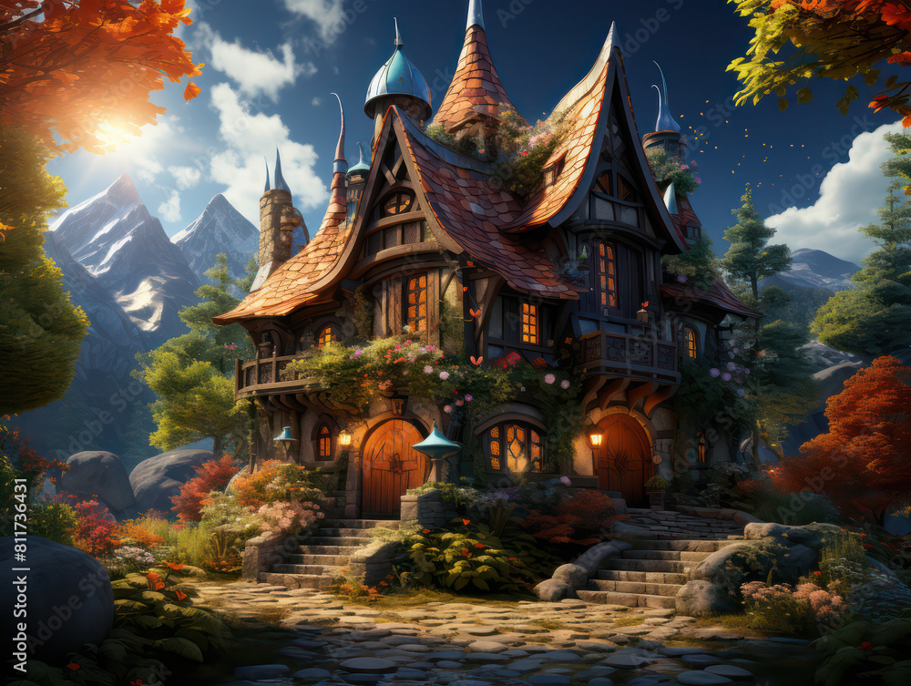 Cabin in the Wood, Cartoon Illustration, Generative AI Cabin in the Wood, Cartoon Illustration, Generative AI