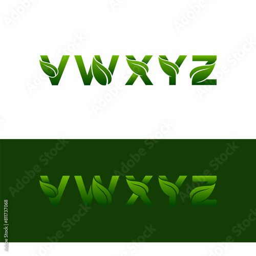 V W X Y Z Leaf nature font style vector design elements